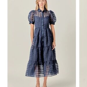 NWT Navy sheer maxi dress